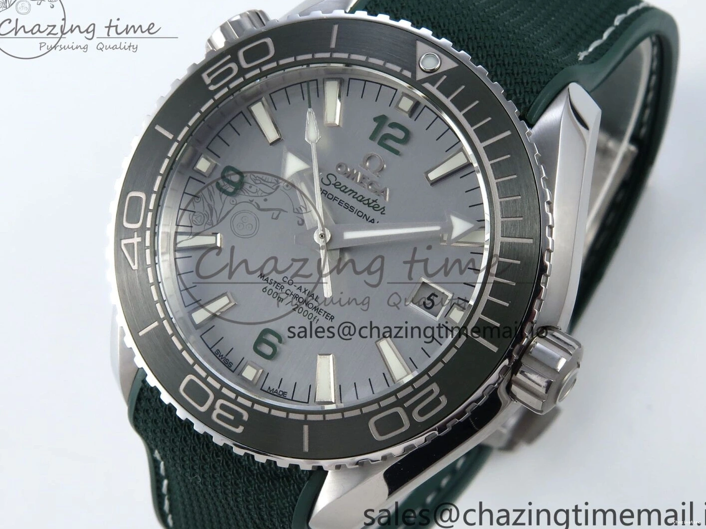 0416 Bold Seamaster Planet Ocean 600M 43.5mm SS SCF 1:1 Best Edition Green Bezel Gray Dial on Green Rubber Strap A8900 Super Clone 7666